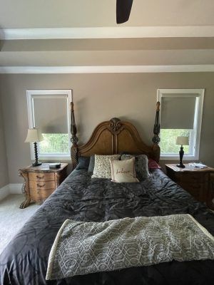 custom roller shades in a bedroom Atlanta